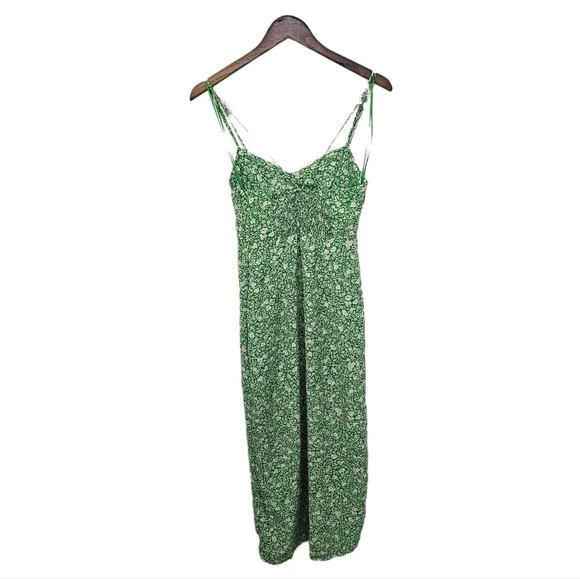 Zara 90s floral print green strappy split skirt maxi dress NWT Large - Picture 11 of 16